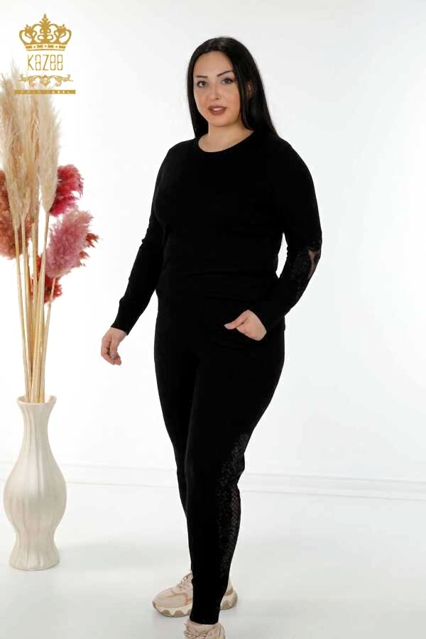 Reel Tekstil - 14GG Üretilen Eşofman Takım Yanları Tül Detaylı Kadın Giyim - 16521 | Reel Tekstil