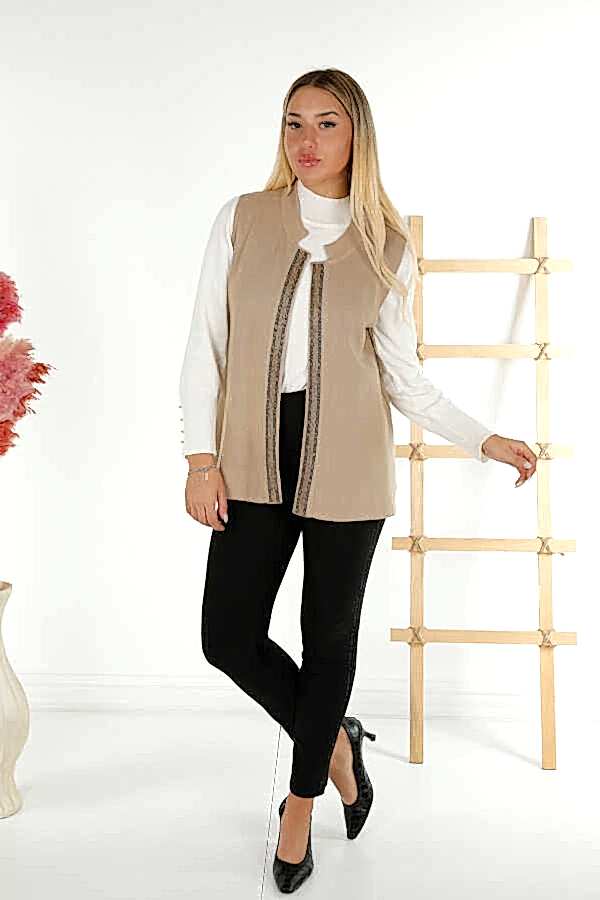 Reel Tekstil - 14GG Üretilen Viskon Elit Triko Hırka Taş İşlemeli Kadın Giyim Üreticisi - 30606 | Reel Tekstil