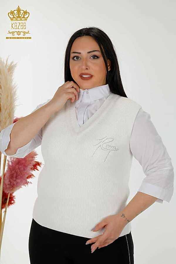 Reel Tekstil - 14GG Üretilen Viskon Elit Triko Süveter Kristal Taş İşlemeli Kadın Giyim - 30170 | Reel Tekstil