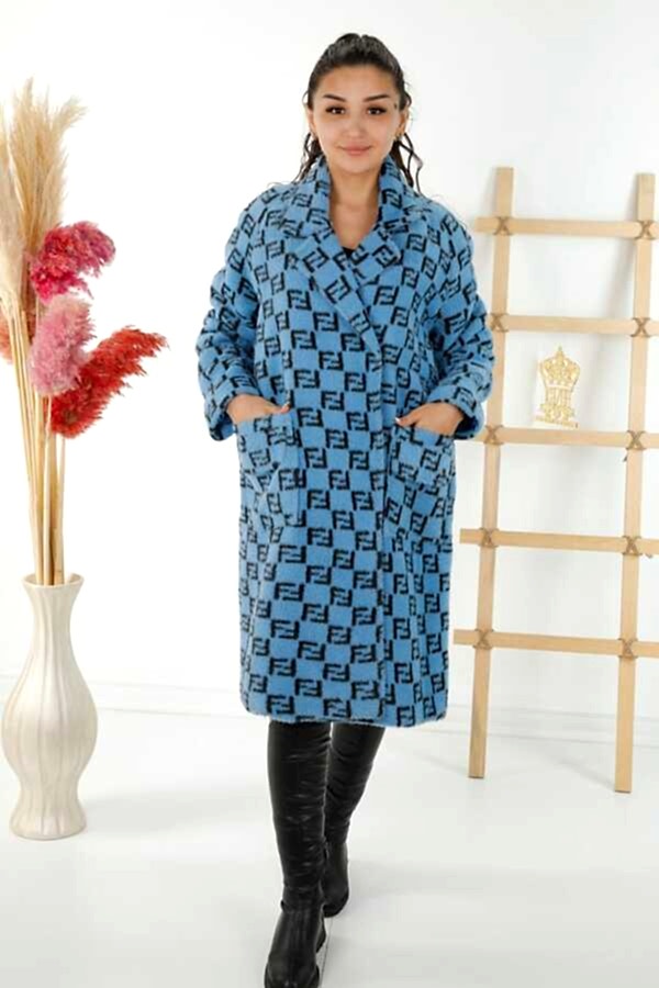 Reel Tekstil - 7GG Üretilen Yün Viskon Kaban Cepli Kadın Giyim Üreticisi - 19089 | Reel Tekstil