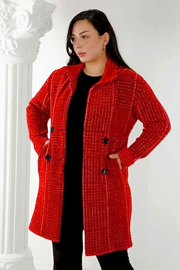 Tekstil - 7GG Üretilen Yün Viskon Kaban Düğme Detaylı Kadın Giyim Üreticisi - 19062 | Reel Tekstil