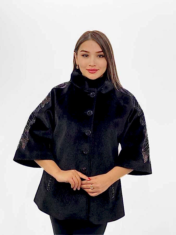 Reel Tekstil - 7GG Üretilen Yün Viskon Kaban Taş İşlemeli Kadın Giyim Üreticisi - 19105 | Reel Tekstil