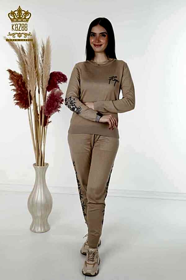 Reel Tekstil - 14GG Üretilen Viskon Elit Triko Eşofman Takım Taş İşlemeli Kadın Giyim Üreticisi - 16560 | Reel Tekstil