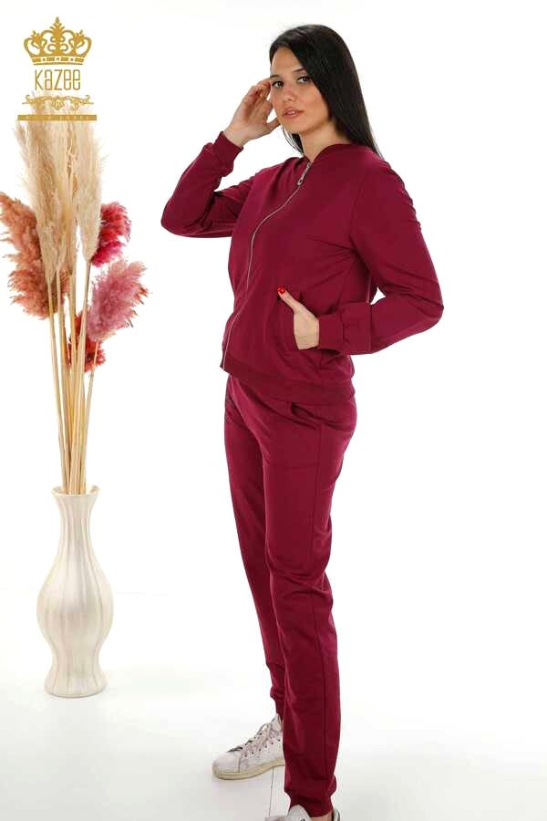 Reel Tekstil - Scuba ve İki İplikten Üretilen Eşofman Takım Fermuarlı Desenli Taş İşlemeli Kadın Giyim - 17491 | Reel Tekstil