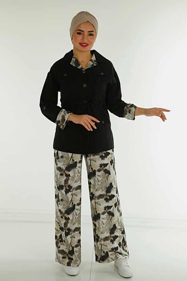 Reel Tekstil - Pamuk Likra Kumaş İle Üretilen Gömlek Pantolon Dijital Baskılı Desenli Kadın Giyim Üreticisi - 17714 | Reel Tekstil