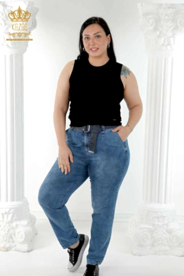 Reel Tekstil - Likra Örmeli İle Üretilen Kot Pantolon Kemer Taş İşlemeli Kadın Giyim Üreticisi - 3686 | Reel Tekstil