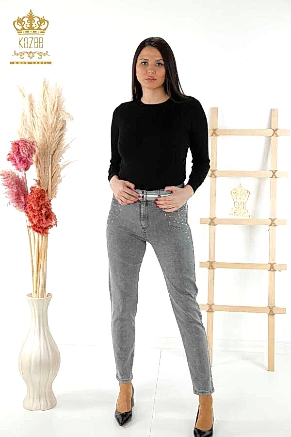 Reel Tekstil - Likra Örmeli İle Üretilen Kot Pantolon Taş İşlemeli Kadın Giyim Üreticisi - 3688 | Reel Tekstil