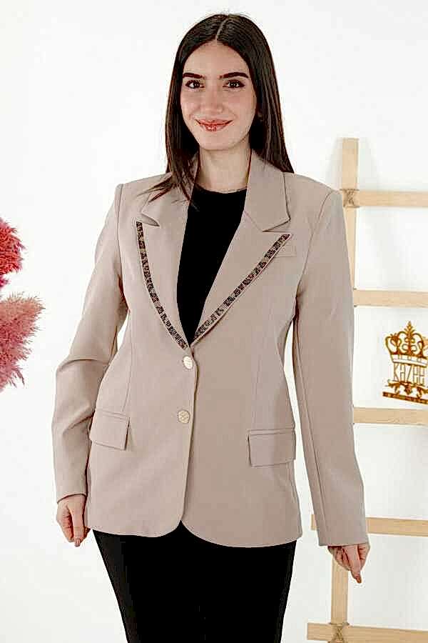 Reel Tekstil - Likra Örmeli İle Üretilen Taş İşlemeli Ceket Kadın Giyim Üreticisi - 20292 | Reel Tekstil