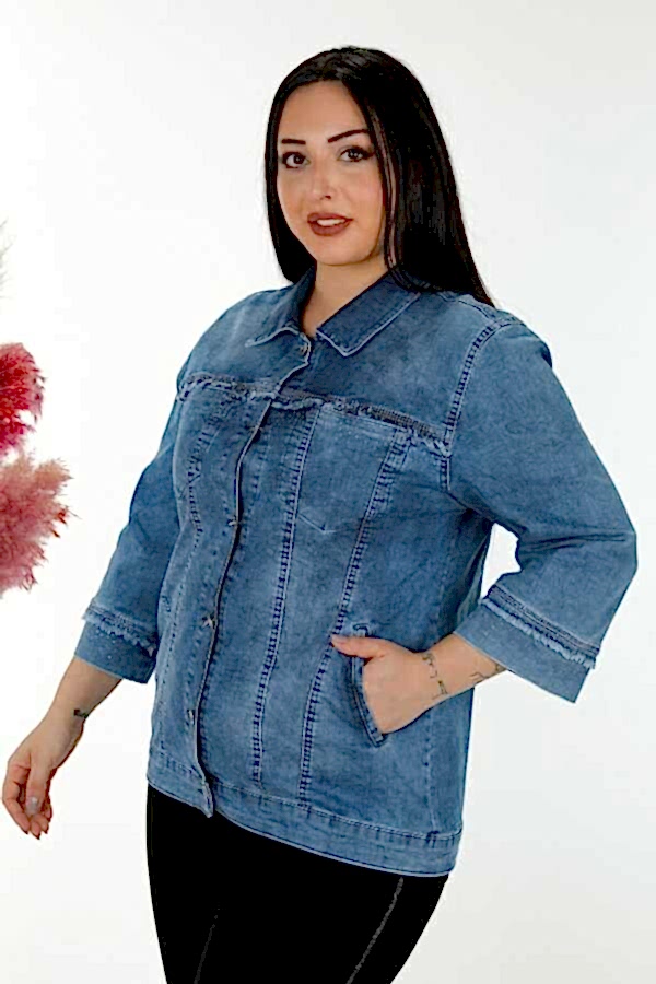 Reel Tekstil - Likra Örmeli İle Üretilen Taş İşlemeli Kot Ceket Kadın Giyim Üreticisi - 20373 | Reel Tekstil