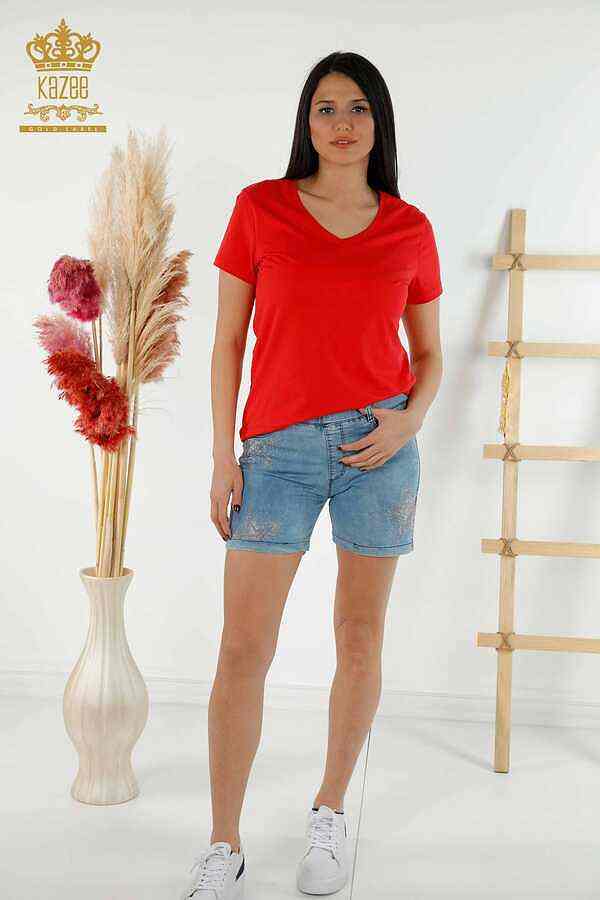 Reel Tekstil - Likralı Örme Kumaş İle Üretilen Şort Taş İşlemeli Kadın Giyim Üreticisi - 3531 | Reel Tekstil