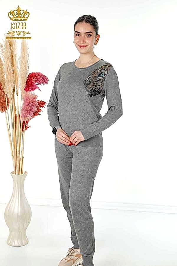 Reel Tekstil - 14GG Üretilen Viskon Elit Triko Eşofman Takım Kaplan Desenli Kadın Giyim Üreticisi - 16525 | Reel Tekstil