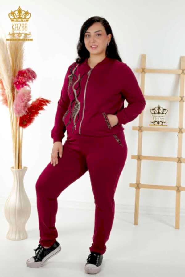 Reel Tekstil - Scuba ve İki İplikten Üretilen Eşofman Takım Fermuarlı Leopar Taş İşlemeli Kadın Giyim Üreticisi - 17540 | Reel Tekstil