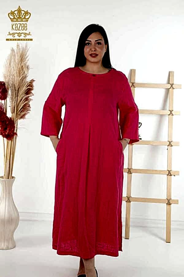 Reel Tekstil - Pamuk Likra Kumaş İle Üretilen Elbise İki Cepli Kadın Giyim - 20400 | Reel Tekstil