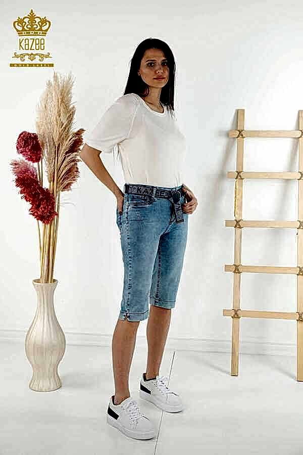 Reel Tekstil - Likralı Örme Kumaş İle Üretilen Kapri Pantolon Kemer Detaylı Kadın Giyim Üreticisi - 3504 | Reel Tekstil