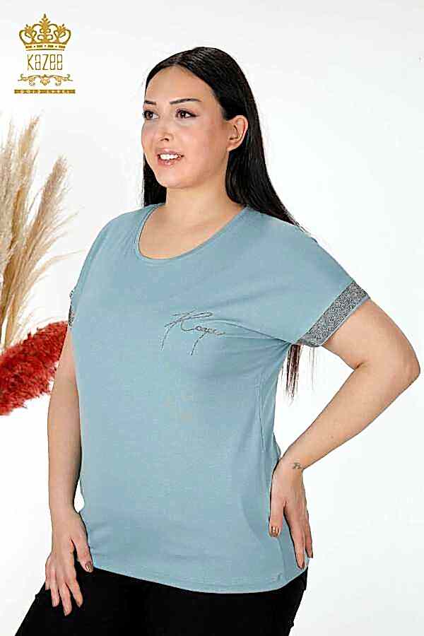 Reel Tekstil - Viskon Kumaş İle Üretilen Bluz Bisiklet Yaka Kadın Giyim - 78918 | Reel Tekstil