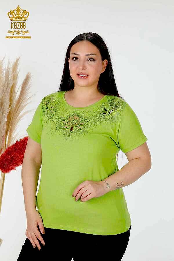 Reel Tekstil - Viskon Kumaş İle Üretilen Bluz Bisiklet Yaka Kadın Giyim - 78922 | Reel Tekstil