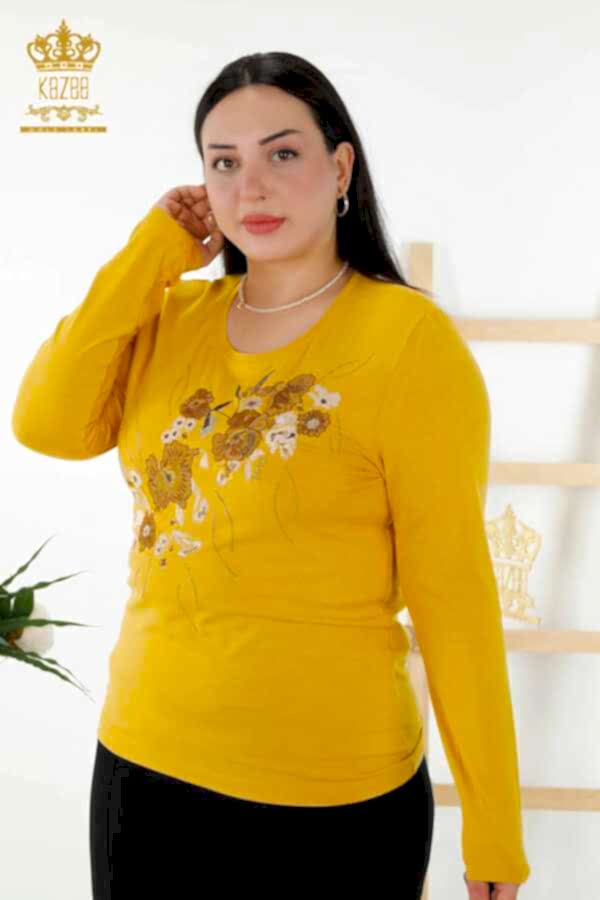 Reel Tekstil - Viskon Kumaş İle Üretilen Bluz Bisiklet Yaka Kadın Giyim - 79045 | Reel Tekstil