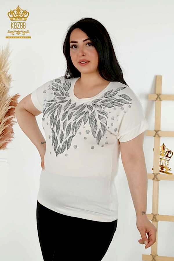 Reel Tekstil - Viskon Kumaş İle Üretilen Bluz Bisiklet Yaka Kadın Giyim - 79053 | Reel Tekstil