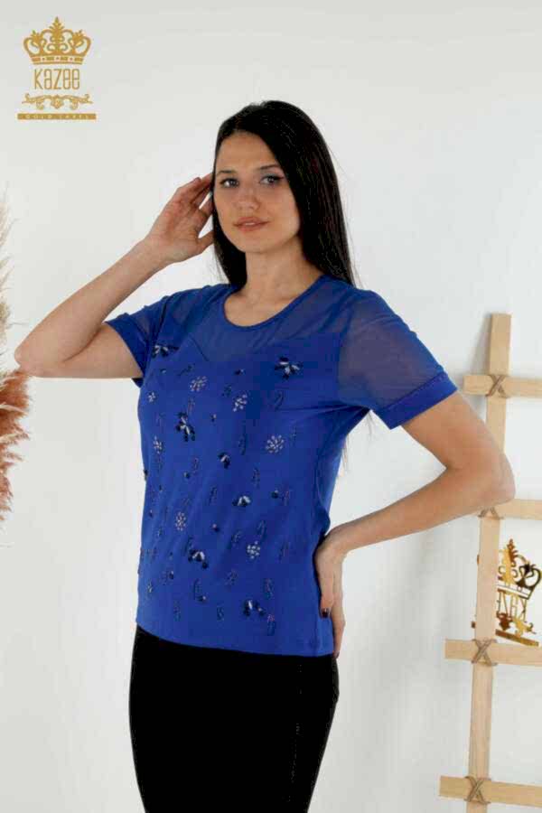 Reel Tekstil - Viskon Kumaş İle Üretilen Bluz Bisiklet Yaka Kadın Giyim - 79133 | Reel Tekstil