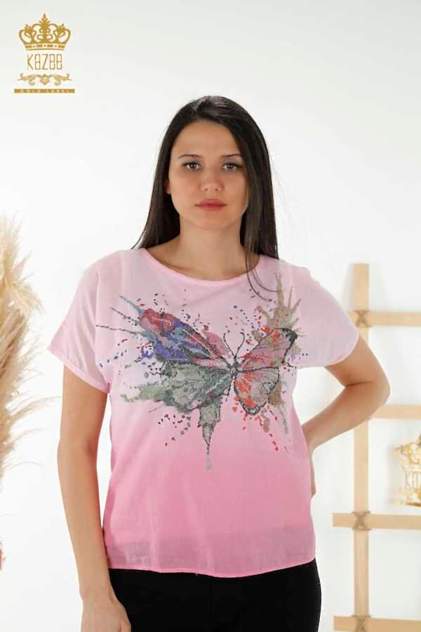 Reel Tekstil - Viskon Kumaş İle Üretilen Bluz Bisiklet Yaka Kadın Giyim - 79165 | Reel Tekstil