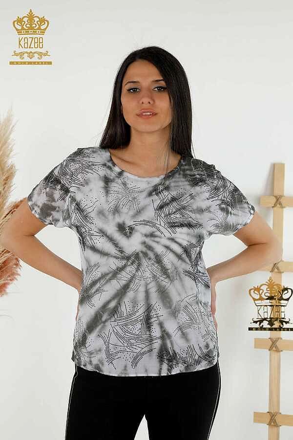 Reel Tekstil - Viskon Kumaş İle Üretilen Bluz Bisiklet Yaka Kadın Giyim - 79172 | Reel Tekstil