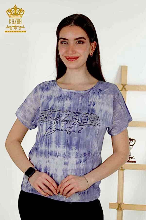 Reel Tekstil - Viskon Kumaş İle Üretilen Bluz Bisiklet Yaka Kadın Giyim - 79173 | Reel Tekstil