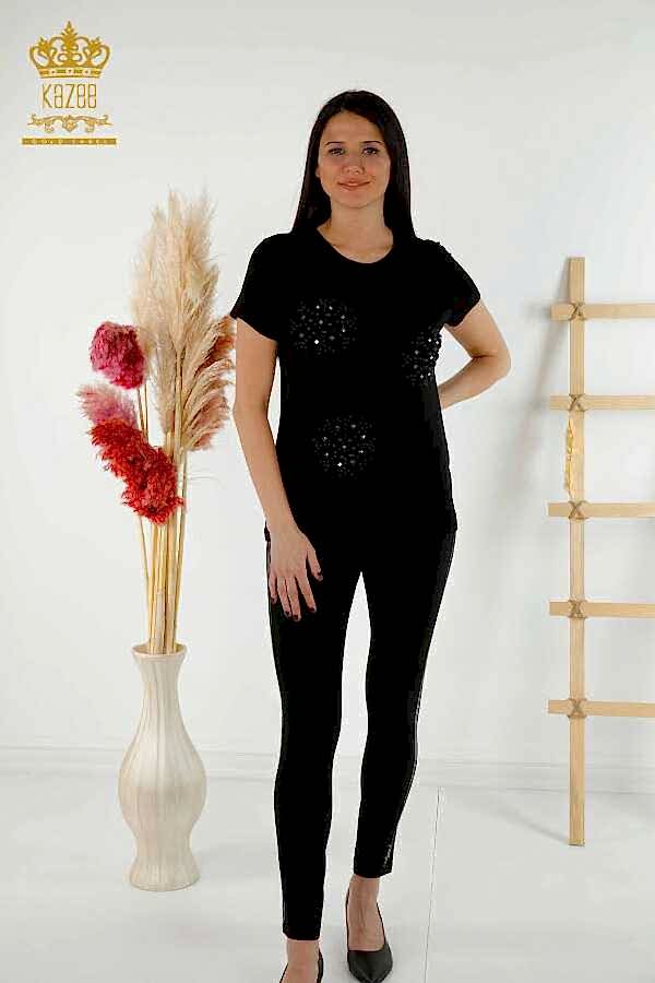 Reel Tekstil - Viskon Kumaş İle Üretilen Bluz Boncuk İşlemeli Kadın Giyim Üreticisi - 79201 | Reel Tekstil