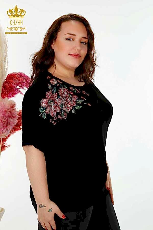 Reel Tekstil - Viskon Kumaş İle Üretilen Bluz Çiçek Desenli Kadın Giyim Üreticisi - 79052 | Reel Tekstil