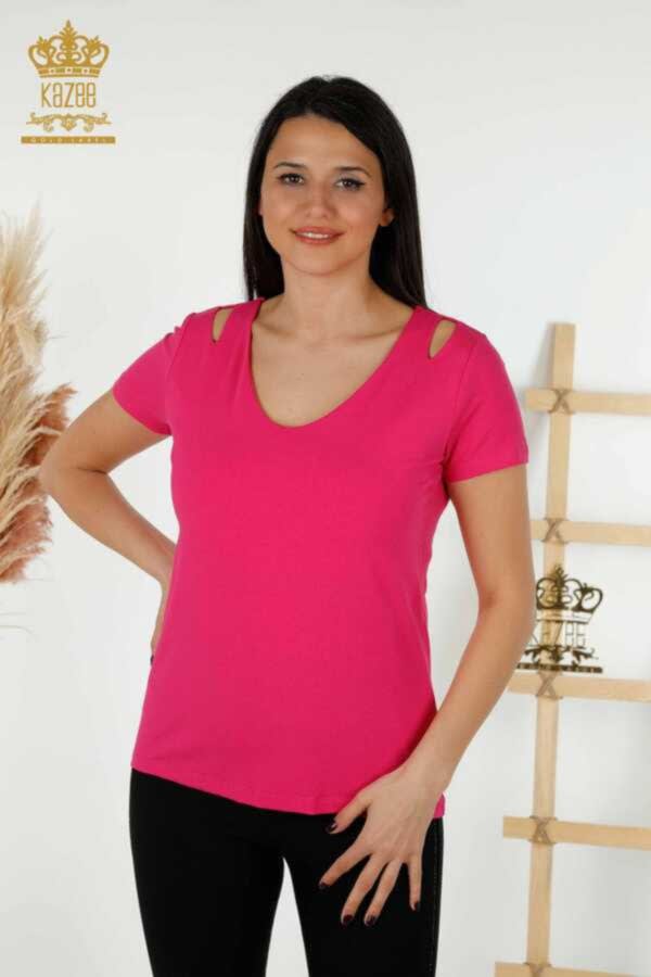 Reel Tekstil - Viskon Kumaş İle Üretilen Bluz Kısa Kol Kadın Giyim - 79220 | Reel Tekstil