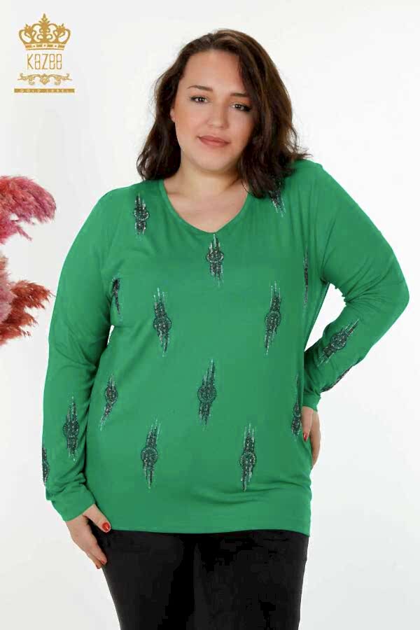 Reel Tekstil - Viskon Kumaş İle Üretilen Bluz Taş İşemeli Kadın Giyim Üreticisi - 79043 | Reel Tekstil