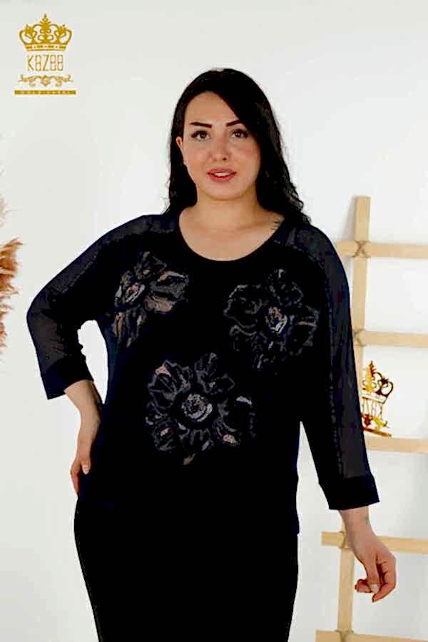 Reel Tekstil - Viskon Kumaş İle Üretilen Bluz Tül Detaylı Kadın Giyim Üreticisi - 79084 | Reel Tekstil