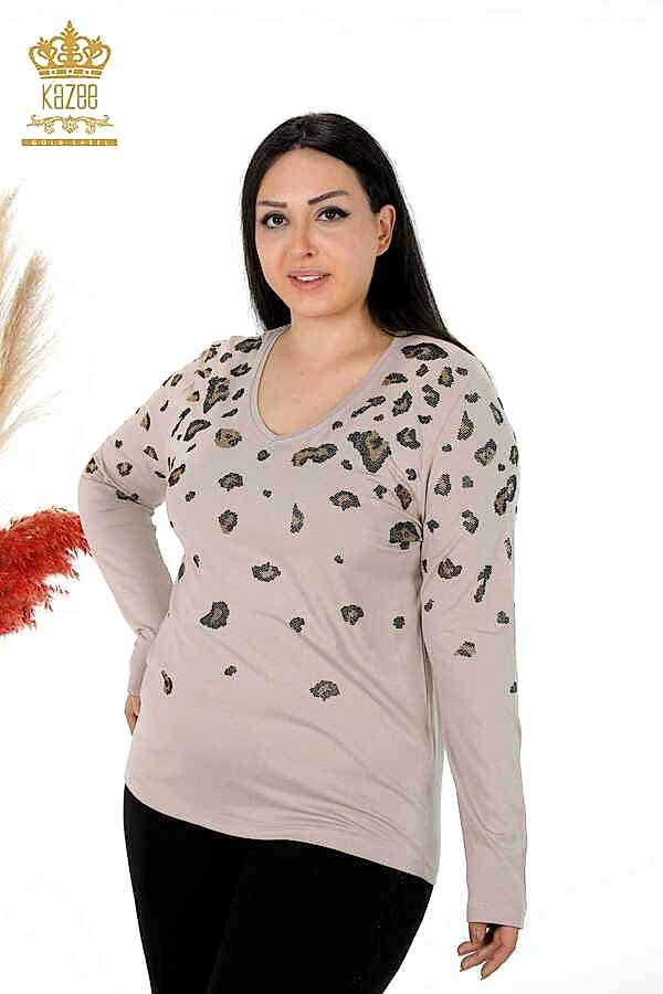 Reel Tekstil - Viskon Kumaş İle Üretilen Bluz V Yaka Kadın Giyim - 79047 | Reel Tekstil