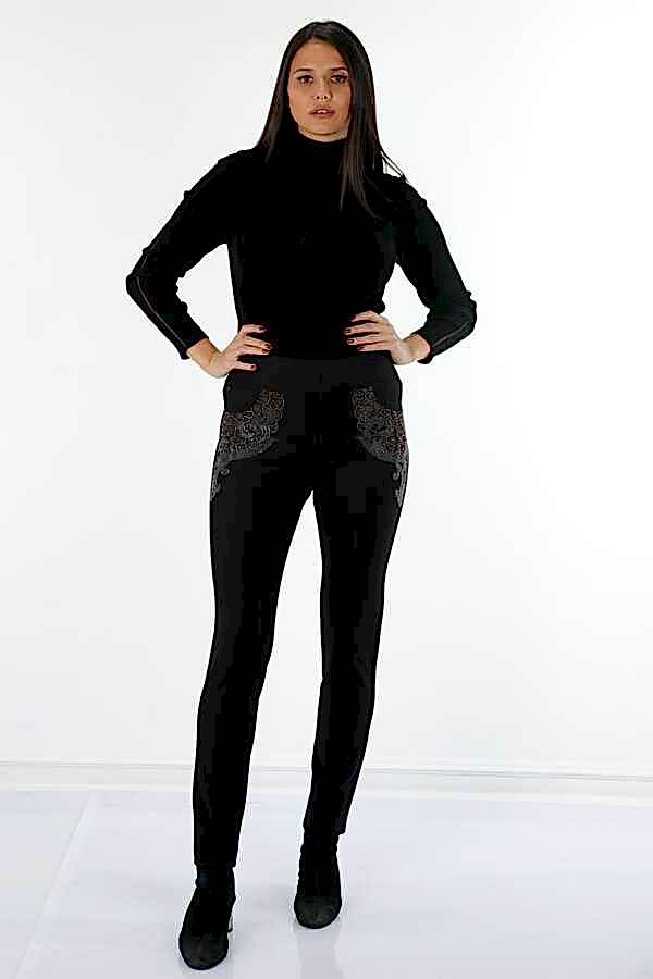 Reel Tekstil - Likralı Örme Kumaş İle Üretilen Tayt Pantolon Kristal Taş İşlemeli Kadın Giyim Üreticisi - 3610 | Reel Tekstil