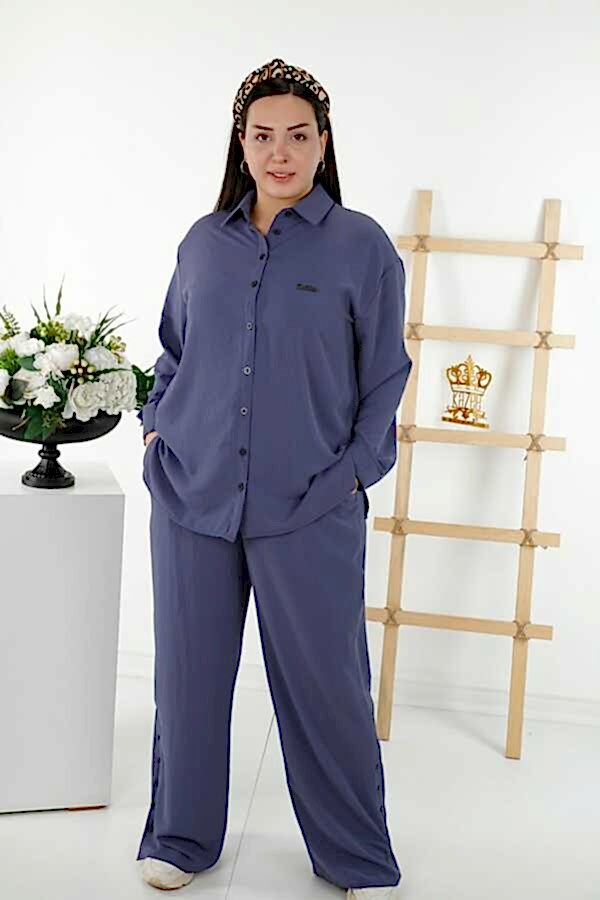 Reel Tekstil - Pamuk Likra Kumaş İle Üretilen Gömlek Pantolon Takım Cepli Kadın Giyim Üreticisi - 20320 | Reel Tekstil